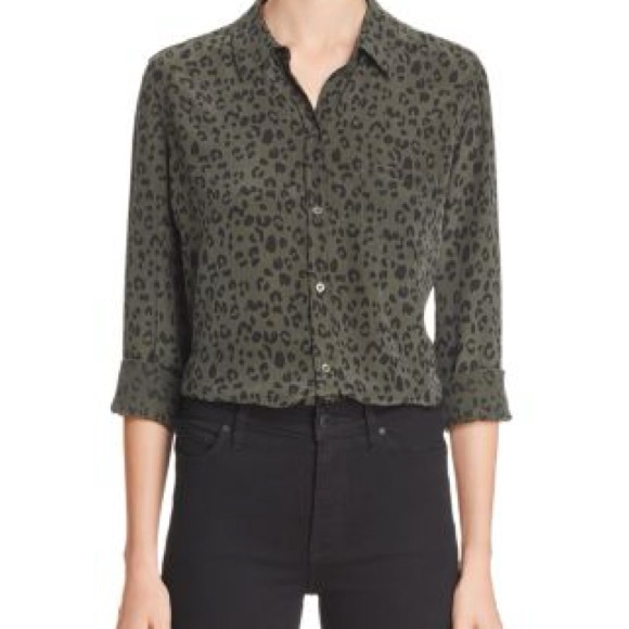 Rails Leopard Print 100% silk Blouse Olive green and Black - Picture 4 of 5